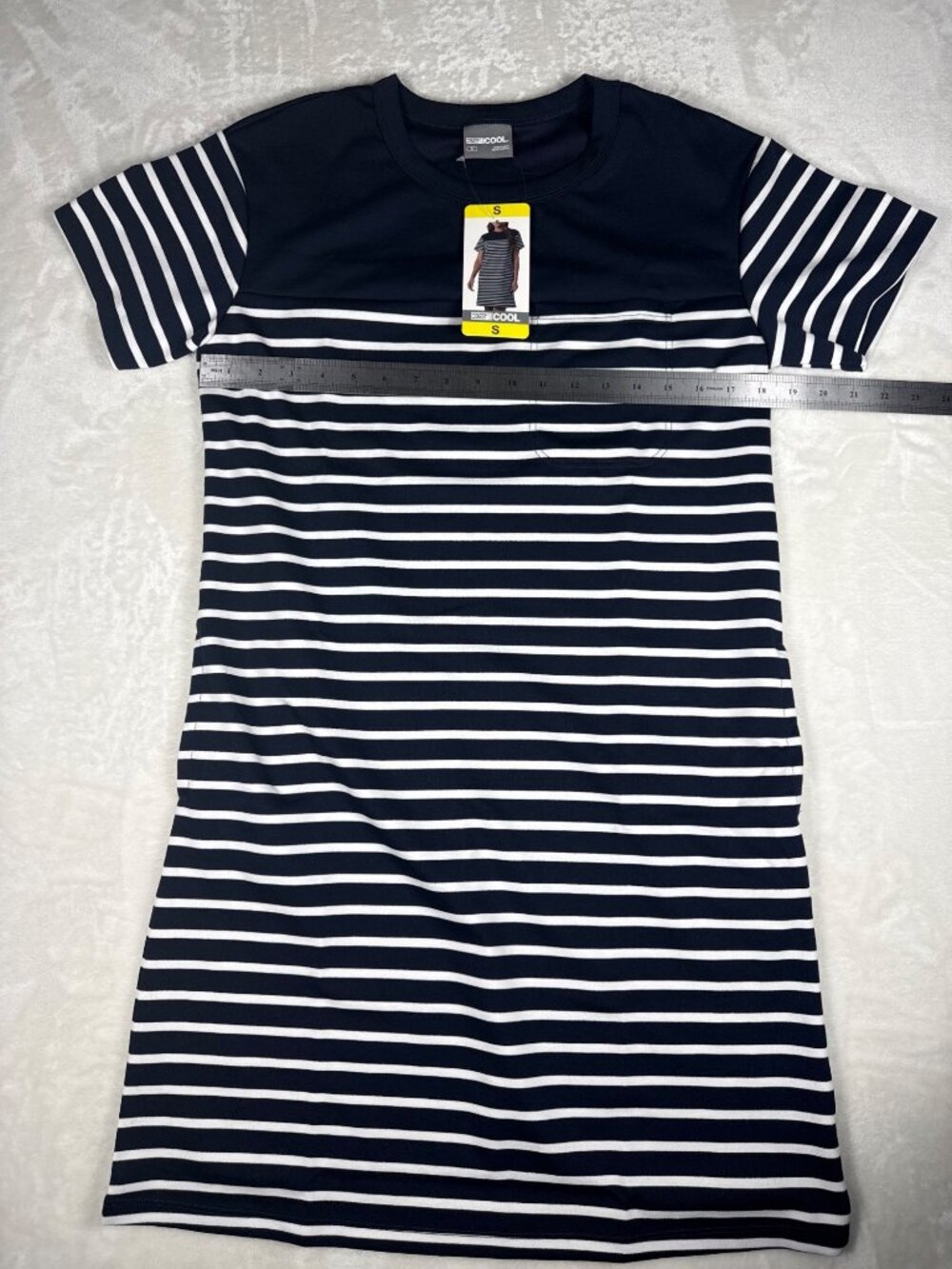 32 Degrees Cool Womens Navy & White Striped Short Sleeve Dress S - Picture 5 of 8